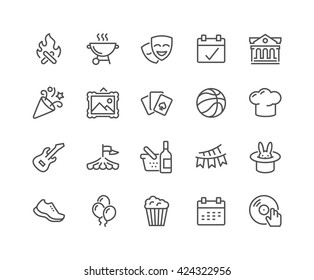 Simple Set of Event Related Vector Line Icons. 
Contains such Icons as Bonfire, Guitar, Popcorn, Party, Festival and more. 
Editable Stroke. 48x48 Pixel Perfect.  - Shutterstock ID 424322956