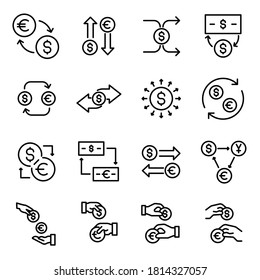 Simple set of exchange icons in trendy line style. Modern vector symbols, isolated on a white background. Linear pictogram pack. Line icons collection for web apps and mobile concept.