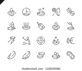 Simple Set Eye Lens Line Icons For Website And Mobile Apps. Contains Such Icons As Lenses, Protection Container, Eyedropper, Medicine. 48x48 Pixel Perfect. Vector Illustration.