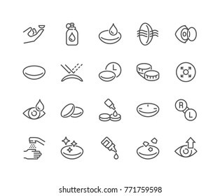 Simple Set of Eye Lens Related Vector Line Icons. 
Contains such Icons as Protection Container, Eyedropper and more.
Editable Stroke. 48x48 Pixel Perfect.