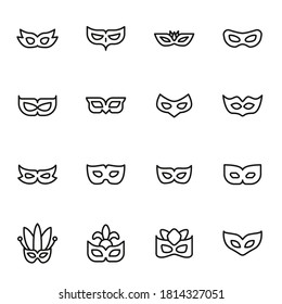 Simple set of eye mask icons in trendy line style. Modern vector symbols, isolated on a white background. Linear pictogram pack. Line icons collection for web apps and mobile concept.