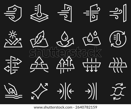 Simple Set of Fabric Properties Related Vector Line Icons. Contains such Icons as Stretching, Windproof, Breathable and more.