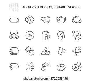 Simple Set of Face Mask Related Vector Line Icons. Contains such Icons as Respirator, Surgery mask, Dust and more. Editable Stroke. 48x48 Pixel Perfect. - Shutterstock ID 1720559458
