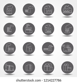 Simple Set of Factories Related Vector Line Icons. Contains such Icons as Truck Terminal, Power Station, Mine, Warehouse, Greenhouse and more. Flat design