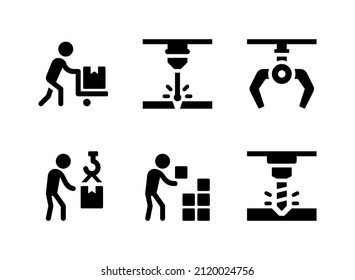 Simple Set of Factory Activity Related Vector Solid Icons. Contains Icons as Delivery, Welding Machine, Robotic Claw and more.