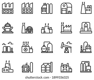 Simple set of factory icons on white background.