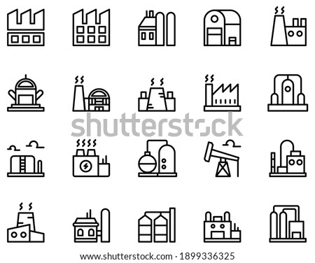 Simple set of factory icons on white background.