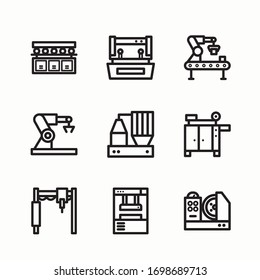 Vektorillustration-Symbole der einfachen Werksmaschinen-Kollektion