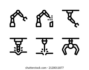 Simple Set of Factory Related Vector Line Icons. Contains Icons as Robotic Arm, Drilling, Welding and more.