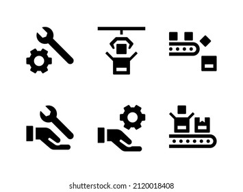 Einfache Set von Factory-verwandten Vektorsoliden Symbolen. Enthält Symbole wie Service, Verpackungsmaschine und mehr.