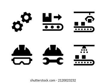 Einfache Set von Factory-verwandten Vektorsoliden Symbolen. Enthält Symbole wie Gears, Conveyor, Hart Hat und mehr.