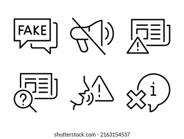 Simple Set of Fake News Related Vector Line Icon. Contains such Icons as Wrong Information, Propaganda, Inappropriate Content and more. Editable Stroke. Perfect icons svg