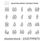 Simple Set of Family Related Vector Line Icons. Contains such Outline Icons as baby carrier, family home, pension and more. Editable Stroke. 48x48 Pixel Perfect. Davooda Style. Drawn by real human.