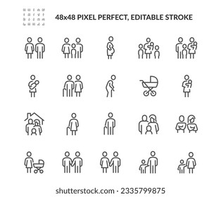 Simple Set of Family Related Vector Line Icons. Contains such Outline Icons as baby carrier, family home, pension and more. Editable Stroke. 48x48 Pixel Perfect. Davooda Style. Drawn by real human. - Shutterstock ID 2335799875