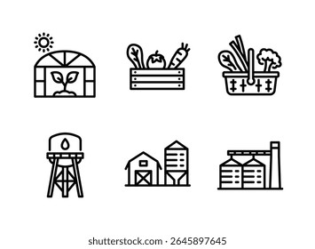 Simple Set of Farming Related Line Icons. Contains Icons as Greenhouse, Vegetable Basket, and more.