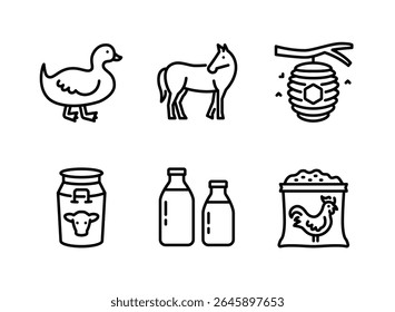 Simple Set of Farming Related Line Icons. Contains Icons as Duck, Horse, Beehive and more.