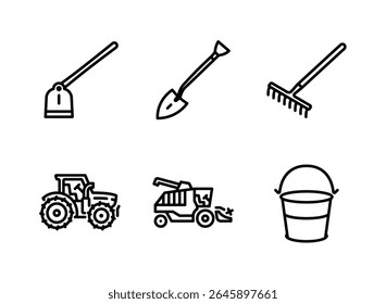 Simple Set of Farming Related Line Icons. Contains Icons as Hoe, Shovel, Rake and more.