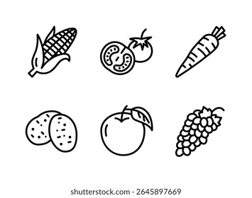 Simple Set of Farming Related Line Icons. Contains Icons as Corn, Tomato, Carrot and more.
