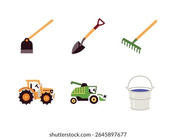 Simple Set of Farming Related Line Icons. Contains Icons as Hoe, Shovel, Rake and more.