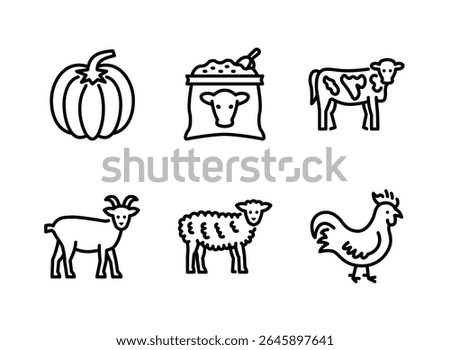 Simple Set of Farming Related Line Icons. Contains Icons as Pumpkin, Cow Feed, Goat and more.