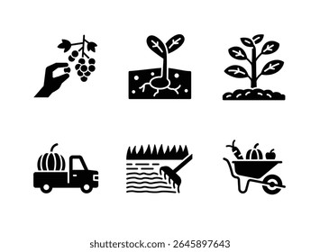 Simple Set of Farming Related Solid Icons. Contains Icons as Harvesting Crops, Seedling, Sprouting Leaf and more.