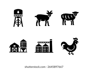 Simple Set of Farming Related Solid Icons. Contains Icons as Water Tank, Goat, Sheep and more.