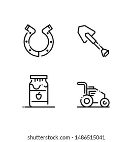 Simple Set of farming Related Vector Line Icons. Contains such Icons as horseshoe, hoe, jam, lawn mower.