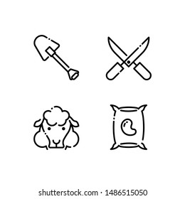 Simple Set of farming Related Vector Line Icons. Contains such Icons as shovel, shears, sheep, seedbag.