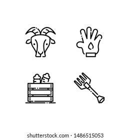 Simple Set of farming Related Vector Line Icons. Contains such Icons as goat, glove, harvest, fork.