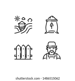 Simple Set of farming Related Vector Line Icons. Contains such Icons as farm, fertilizer, fence, farmer.