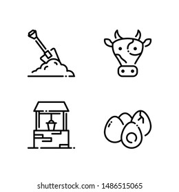 Simple Set of farming Related Vector Line Icons. Contains such Icons as digging, cow, water well, eggs.