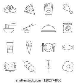 Simple Set of Fast Food Related Vector Line Icons. Contains such Icons as Pizza, Tacos, Chips and more