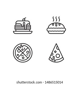 Simple Set of fast food Related Vector Line Icons. Contains such Icons as pancakes, pie, doughnut, pizza.