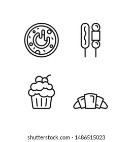 Simple Set of fast food Related Vector Line Icons. Contains such Icons as doughnut, corn dog, cupcake, croissant.