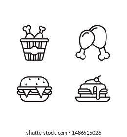 Simple Set of fast food Related Vector Line Icons. Contains such Icons as chicken bucket, chicken leg, cheese burger, pancake.