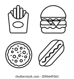 Simple Set of fast food such as a burger  hotdog  pizza  and french fries