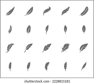 Simple Set of feather Related Vector Line Icons.
Vector collection of wing, pen, quill, floating, arrow and design elements symbols or logo elements in thin outline.
