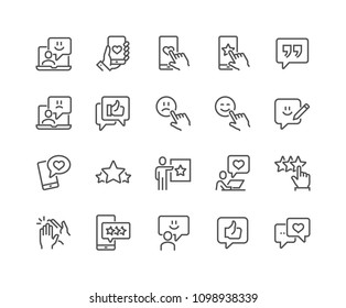 Simple Set of Feedback Related Vector Line Icons. Contains such Icons as Star Rating, User Opinion, Testimonial and more. Editable Stroke. 48x48 Pixel Perfect.