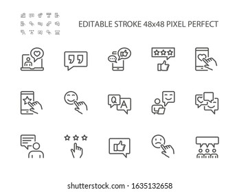 A simple set of Feedback related vector linear icons. Contains icons such as: rating, user opinion, question - answer, incoming message. 48x48 Pixel Perfect. Editable Stroke.
