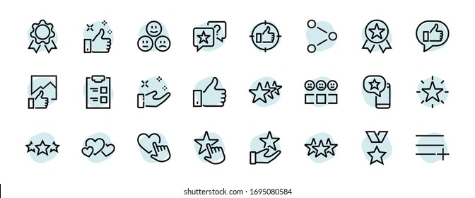 Simple Set Feedback, reviews thin line icons. Evaluation, review, STAR, LIKE and much more, Editable stroke. Vector illustration.