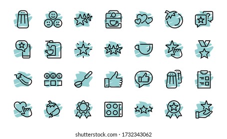 Simple Set Feedback, reviews thin line icons. Evaluation, review, STAR, LIKE and much more, Editable stroke. Vector illustration.