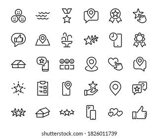 Simple Set Feedback, reviews thin line icons. Evaluation, review, STAR, LIKE and much more, Editable stroke. Vector illustration.