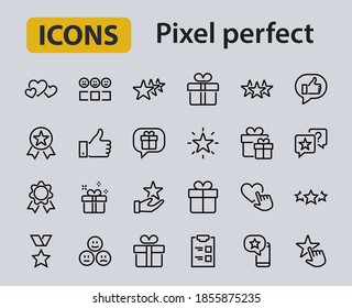 Simple Set Feedback, reviews thin line icons. Evaluation, review, STAR, LIKE and much more, Editable stroke. Vector illustration.