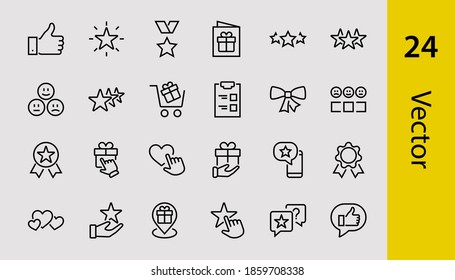 Simple Set Feedback, reviews thin line icons. Evaluation, review, STAR, LIKE and much more, Editable stroke. Vector illustration.