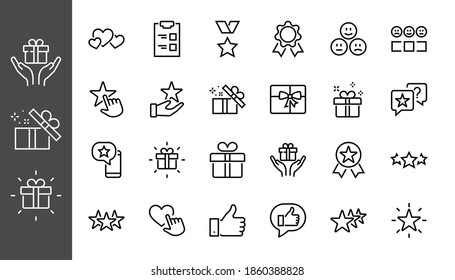 Simple Set Feedback, reviews thin line icons. Evaluation, review, STAR, LIKE and much more, Editable stroke. Vector illustration.