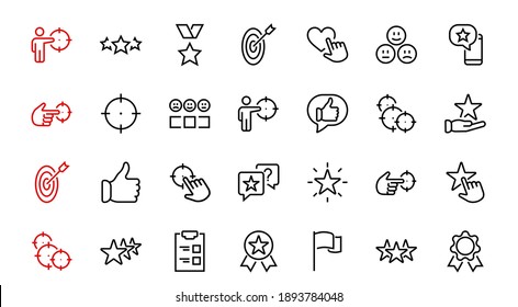 Simple Set Feedback, reviews thin line icons. Evaluation, review, STAR, LIKE and much more, Editable stroke. Vector illustration.