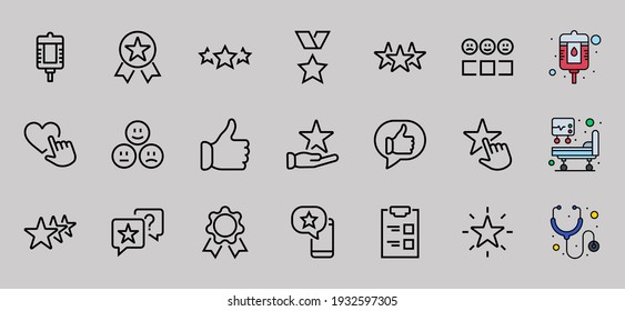 Simple Set Feedback, reviews thin line icons. Evaluation, review, STAR, LIKE and much more, Editable stroke. Vector illustration.
