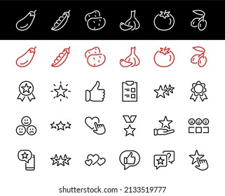 Simple Set Feedback, reviews thin line icons. Evaluation, review, STAR, LIKE and much more, Editable stroke. Vector illustration.