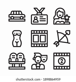 Iconos de línea de vectores de la industria cinematográfica simple