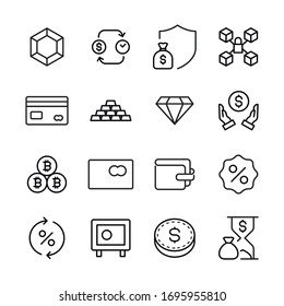 Simple set of finance icons in trendy line style. Modern vector symbols, isolated on a white background. Linear pictogram pack. Line icons collection for web apps and mobile concept.